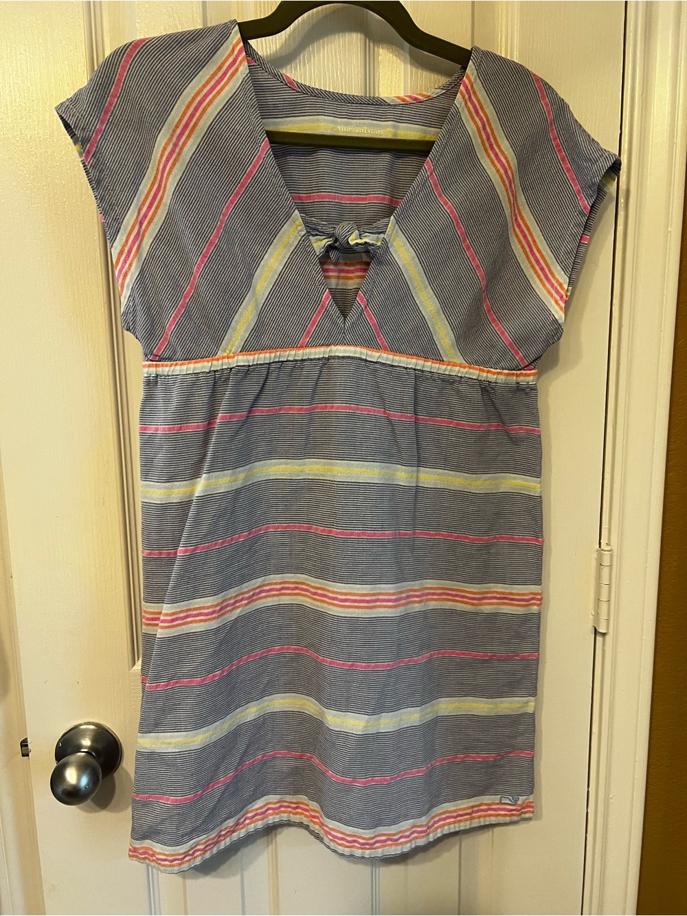 Vineyard Vines Girls' Multicolor Stripe Tie-Front Swim Cover-Up Dress, Size XL